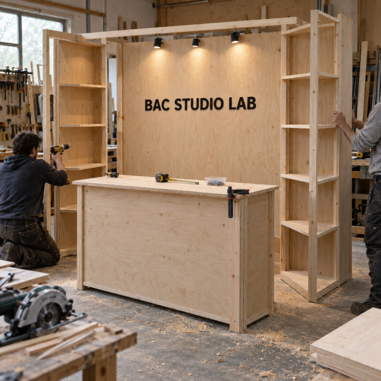 Fabricación de un stand comercial personalizado en madera